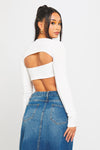 White Rib Knit Square Neck Long Sleeve Crop Top