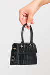 Black Faux Croc Leather Top Handle Mini Bag