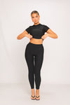 Black Shine Pin Tuck Short Sleeve Top & Leggings Co-Ord