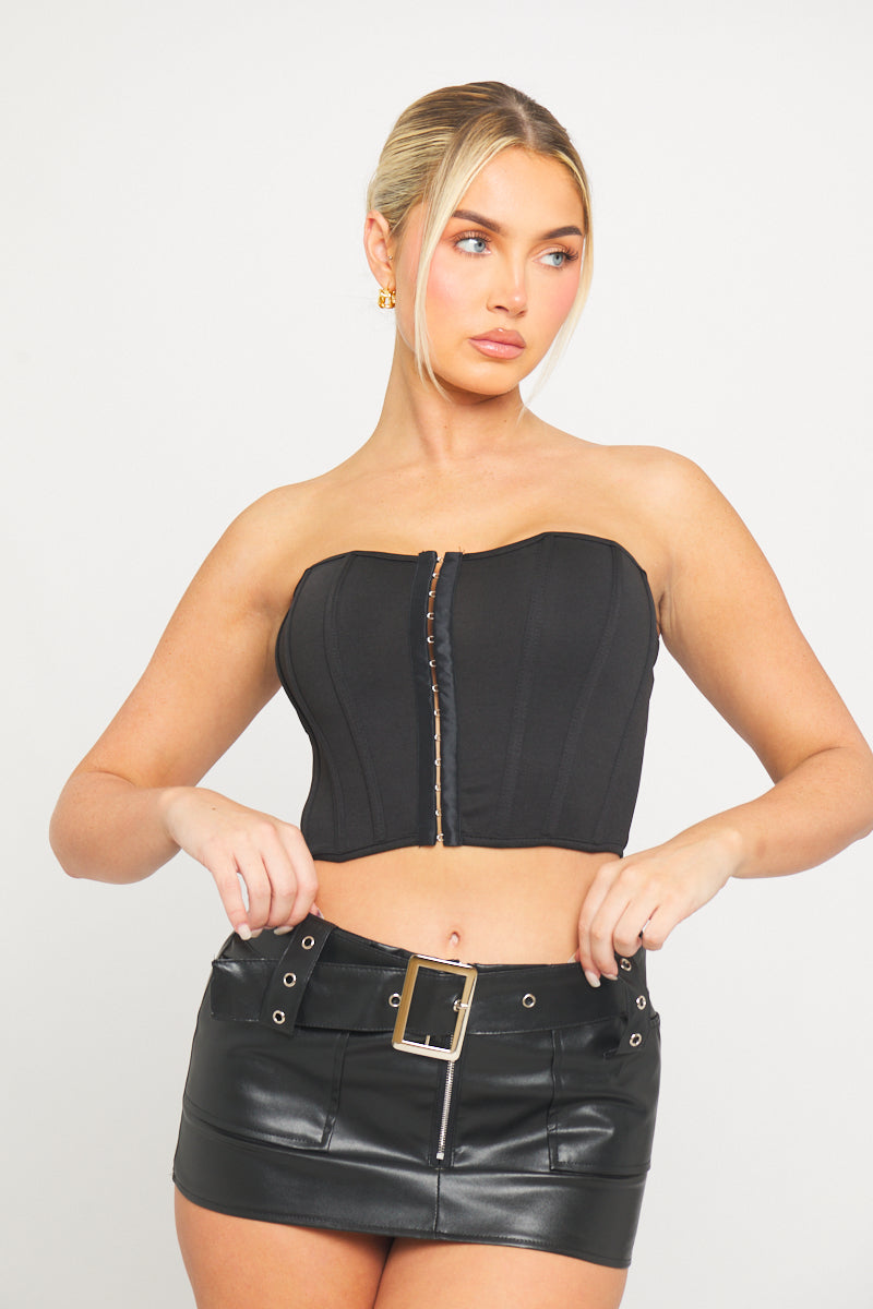 Black Boned Detail Bustier Corset Crop Top