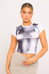 White Body Heat Print Short Sleeve Crop Top