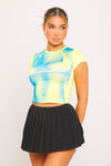 Yellow Body Heat Print Short Sleeve Crop Top