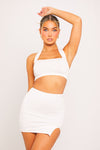 White Halterneck Crop Top & Front Split Mini Skirt Co-Ord