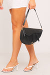 Black Faux Leather Saddle Bag With Strap