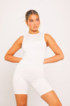 White High Neck Sleeveless Seamless Playsuit