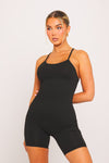 Black Seamless Spaghetti Strap Cross Back Playsuit