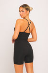 Black Seamless Spaghetti Strap Cross Back Playsuit