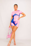 Pink Body Heat High Neck Short Sleeve Playsuit