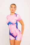 Pink Body Heat High Neck Short Sleeve Playsuit