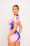 Pink Body Heat High Neck Short Sleeve Playsuit