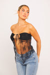 Black Lace Sheer Tie Open Front Top