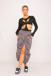 Grey Pocket Detail Split Front Cargo Maxi Skirt