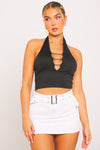 Black Halter Plunge Sleeveless Crop Top