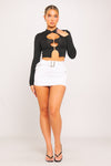 Black High Neck Cut Out Buckle Long Sleeve Crop Top