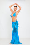 Blue Abstract Print Triangle Bikini & Long Maxi Skirt