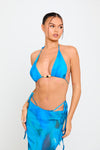 Blue Abstract Print Triangle Bikini & Long Maxi Skirt