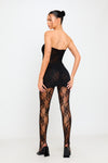 Black Sheer Lace Bandeau Top & Leggings Co-Ord Set