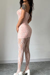 Pink Sheer Lace Bandeau Top & Leggings Co-Ord Set