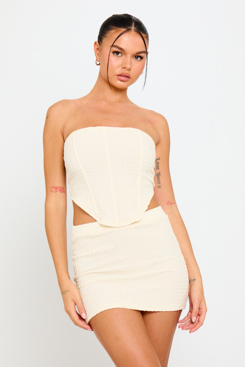 Cream Woven Corset Crop Top & Mini Skirt Co-Ord