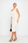 Cream One Shoulder Cable Knit Ladder Midi Dress