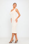 Cream One Shoulder Cable Knit Ladder Midi Dress