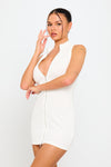 White Zip Front Sleeveless High Neck Mini Dress