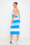 Blue Contrast Knit Bandeau Tube Bodycon Midi Dress