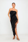 Black Ruffle Detail Bandeau Bodycon Maxi Dress