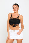 Black Sheer Mesh Lace Detail Corset Crop Top