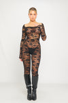 Black Lace Round Neck Long Sleeve Jumpsuit