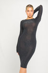 Black Sparkly Lurex Long Sleeve Bodycon Midi Dress