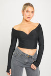 Black Plunge Long Sleeve Wrap Top