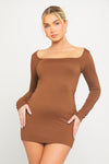 Brown Round Neck Long Sleeve Bodycon Mini Dress