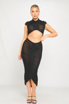 Black Semi Sheer Knit Ruched Maxi Skirt