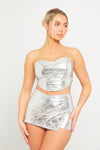 Silver Metallic Padded Corset Top & Mini Skirt Co-Ord