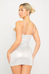 Silver Metallic Print Bustier Strappy Bodycon Mini Dress