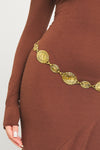 Gold Carved Detail Oval Waist Chain Belt