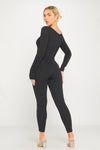 Black Slinky Scoop Neck Long Sleeve Jumpsuit