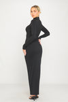 Black Ribbed Turtle Neck Long Sleeve Maxi Dress