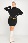 Black Chunky Knit Roll Neck Jumper Dress