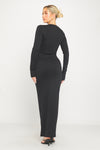 Black Ribbed Round Neck Long Sleeve Maxi Dress