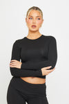 Black Fold Over Flared Leggings & Long Sleeve Top Co-Ord