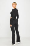 Black Fold Over Flared Leggings & Long Sleeve Top Co-Ord