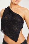 Black Lace One Shoulder Asymmetric Top