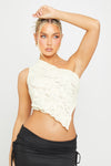 Lemon Lace One Shoulder Asymmetric Top