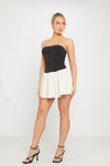 Black Contrast Strapless Bustier Pleated Mini Dress