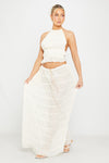 Cream Ruched Sheer Halter Top & Maxi Skirt Co-Ord