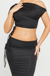 Black One Shoulder Ruched Crop Top & Fold Over Maxi Skirt