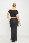 Black One Shoulder Ruched Crop Top & Fold Over Maxi Skirt