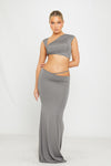 Grey Twist Strap Crop Top & Cut Out Maxi Skirt Co-Ord